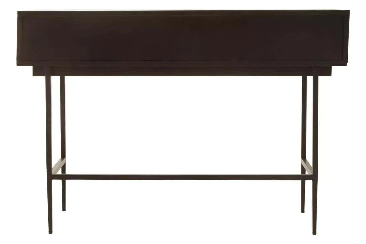 Modern black console table with slim metal legs and rectangular top