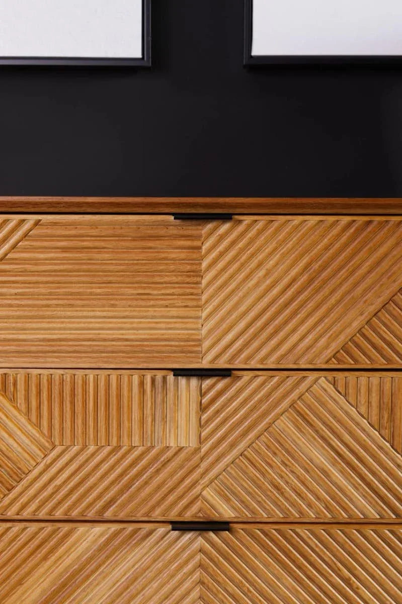 Rustic Wood Carved Sideboard with Metal Legs