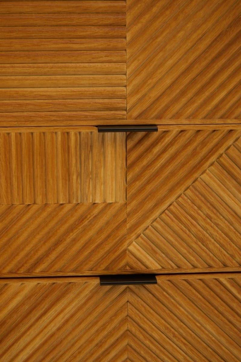 Rustic Wood Carved Sideboard with Metal Legs