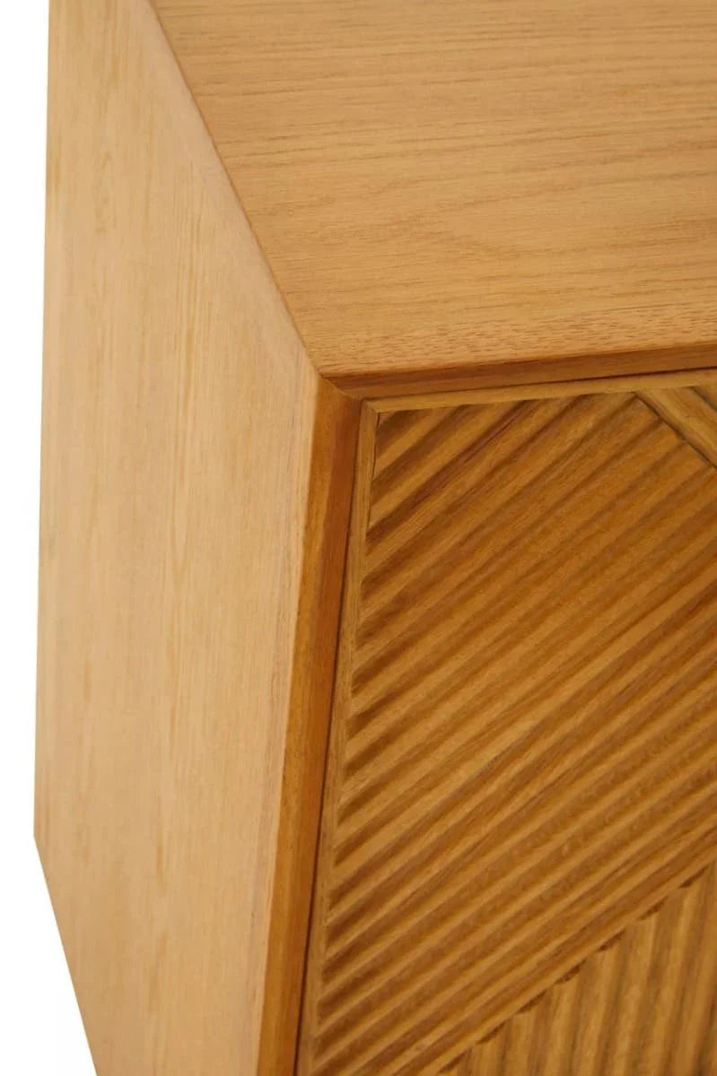 Rustic Wood Carved Sideboard with Metal Legs