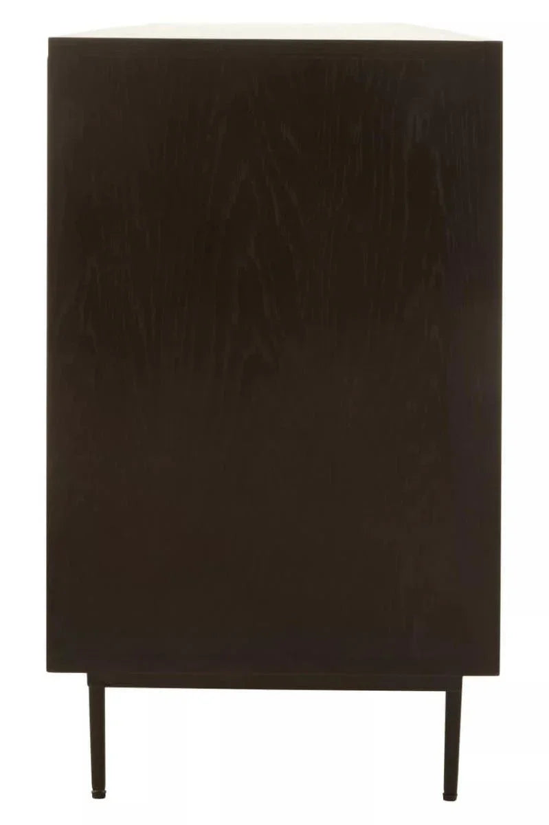 Rustic Black Wood Sideboard with Abstract Carved Design