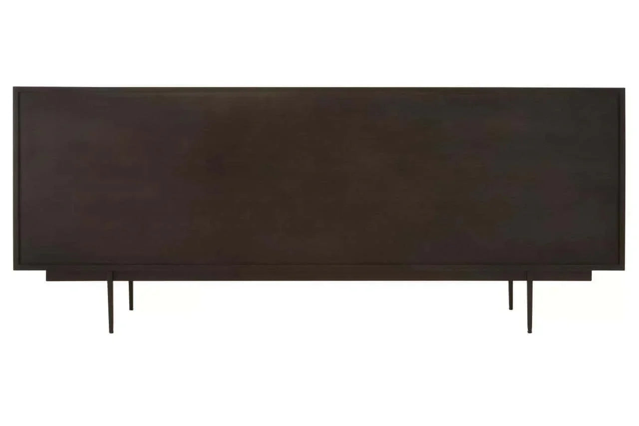 Dark wood sideboard with minimalist design and slim metal legs, front view