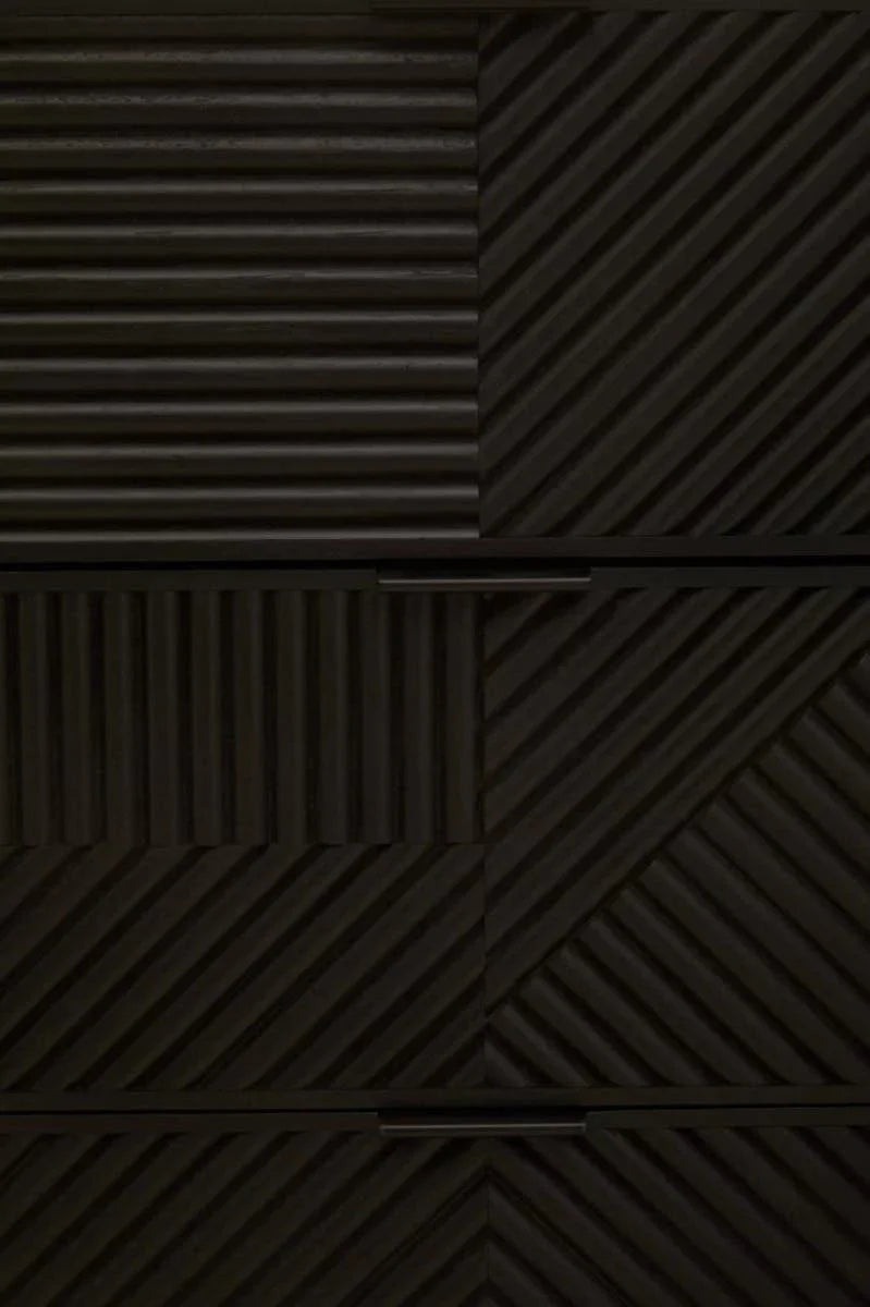 Rustic Black Wood Sideboard with Abstract Carved Design