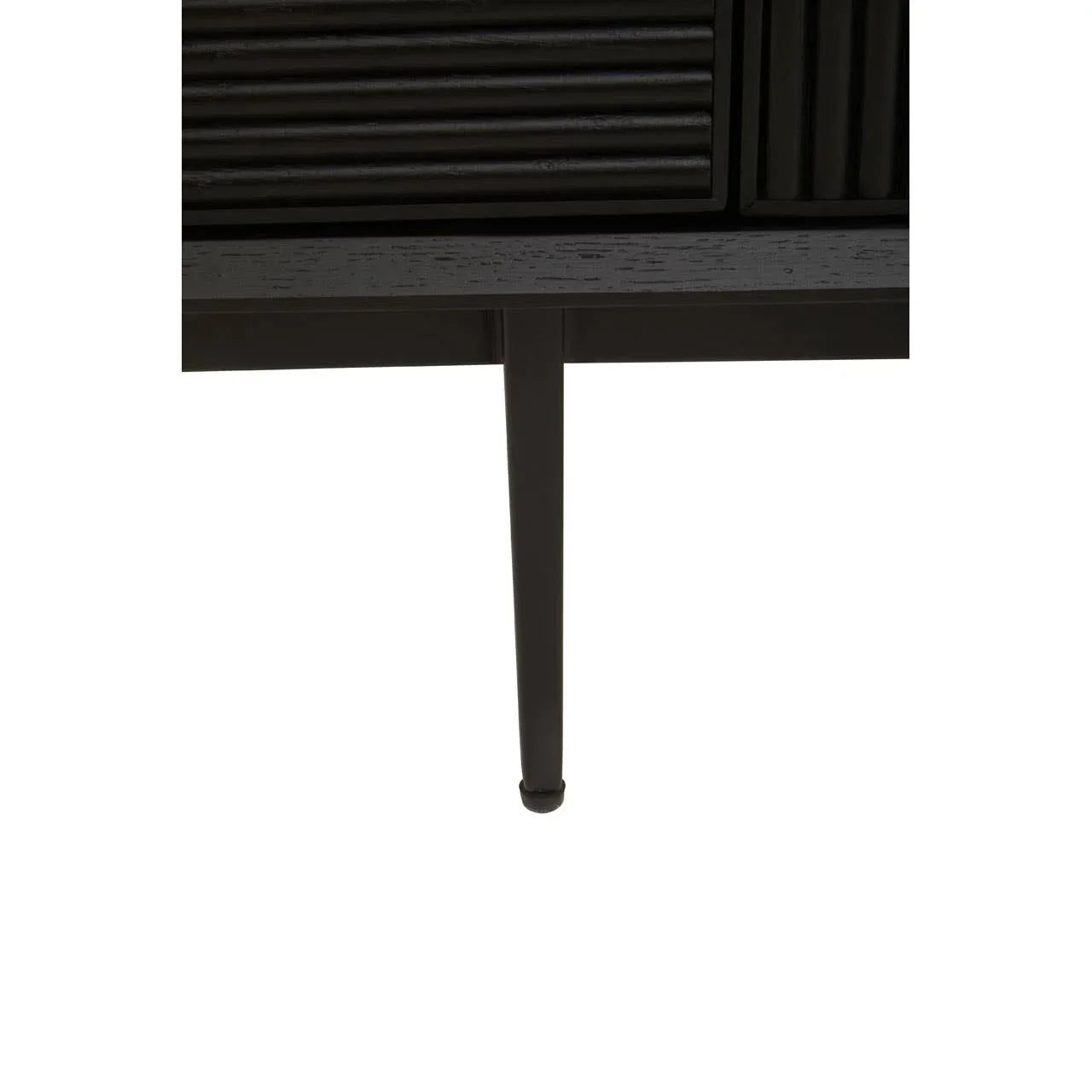 Black furniture leg with ribbed wood detail on sideboard cabinet base