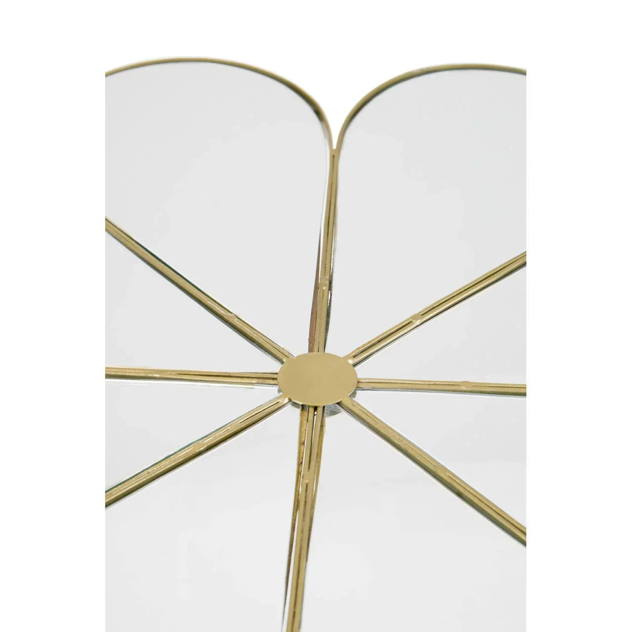 Gold metal and glass coffee table top with petal-inspired design