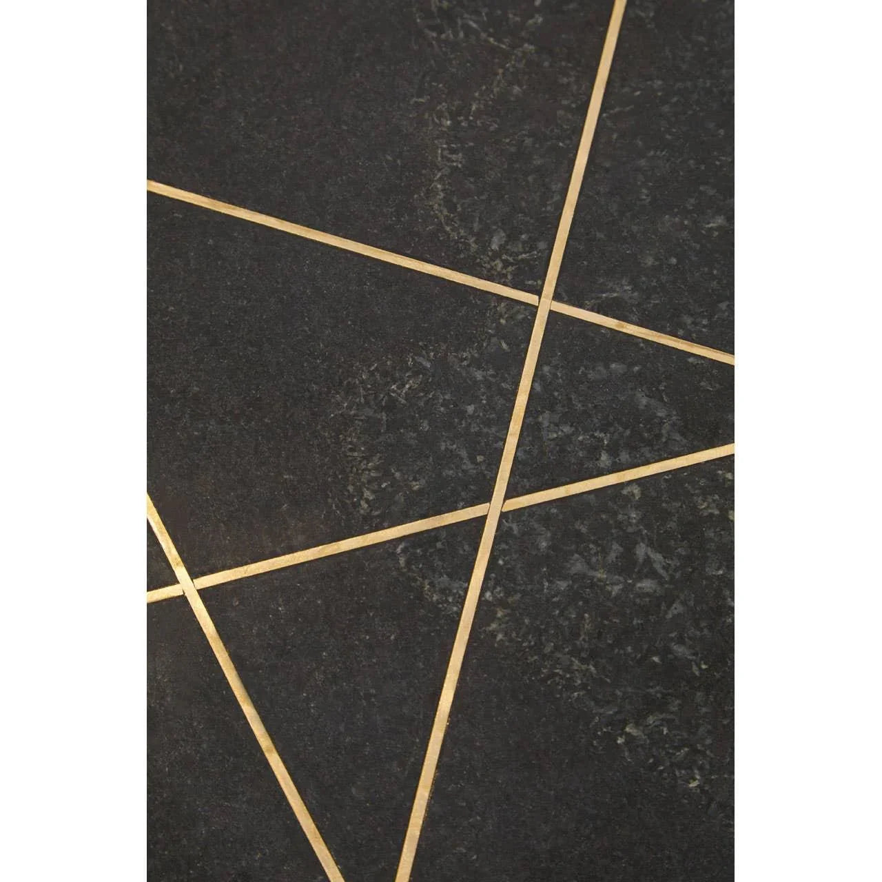 Black stone tabletop with gold geometric inlay detail