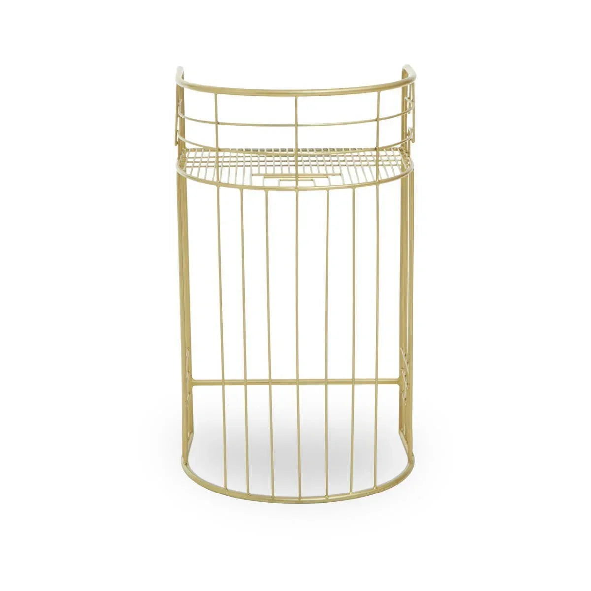 Gold metal wire accent table with open grid design and curved edges