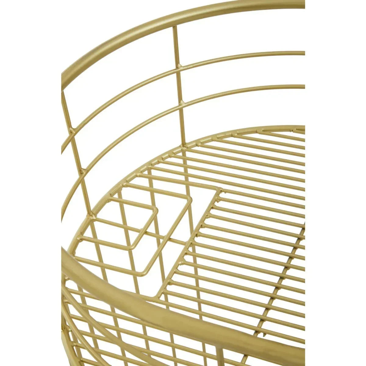 Gold metal wire round side table with integrated shelf and bottle holder