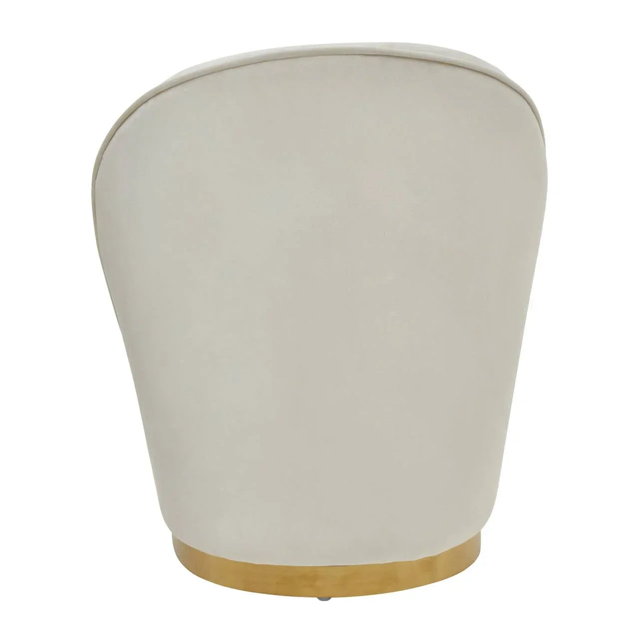 Back view of cream accent chair with gold metal base