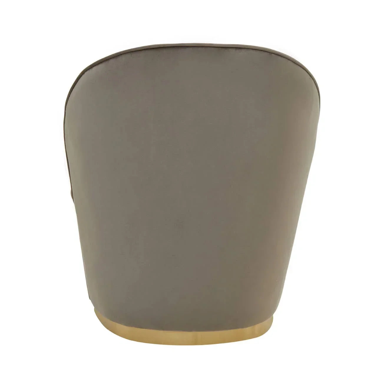 Back view of grey velvet accent chair with gold base