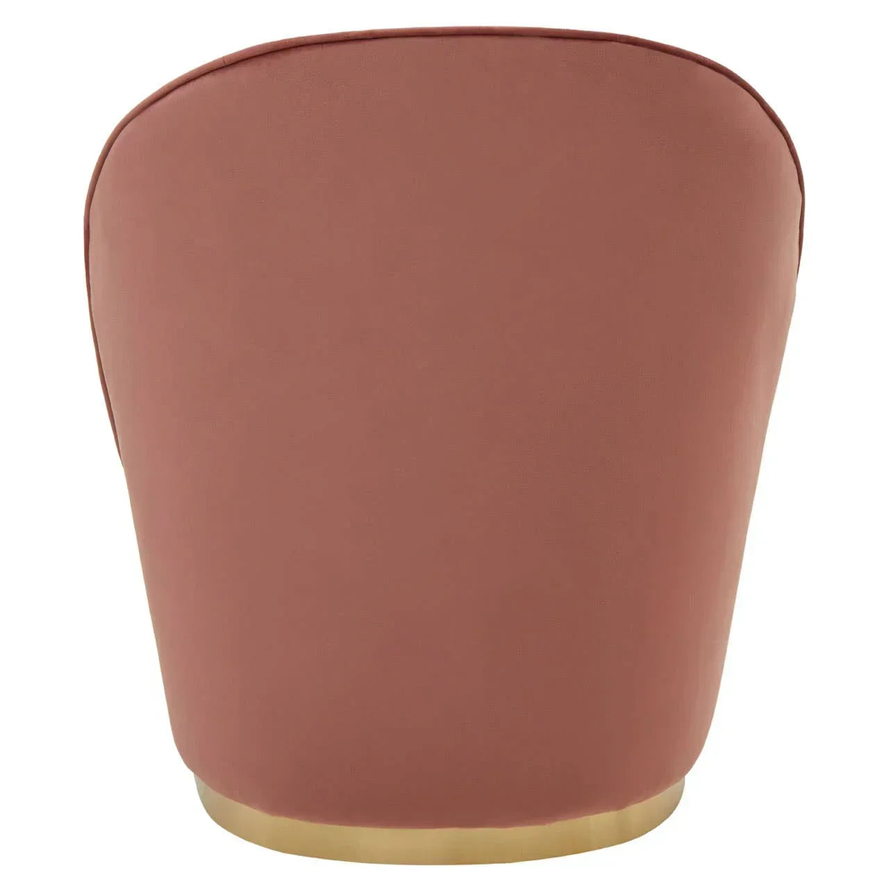 Back view of blush pink velvet accent chair with gold base