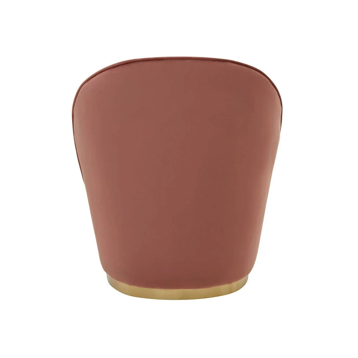 Rust velvet accent chair rear view with curved back and gold base