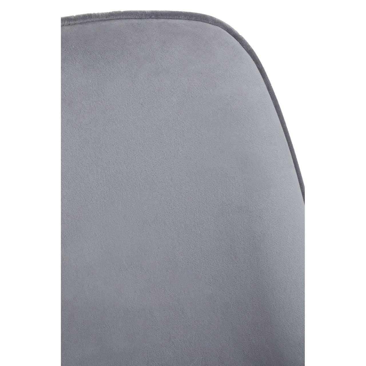 Close-up of grey velvet chair backrest with piped edge detail