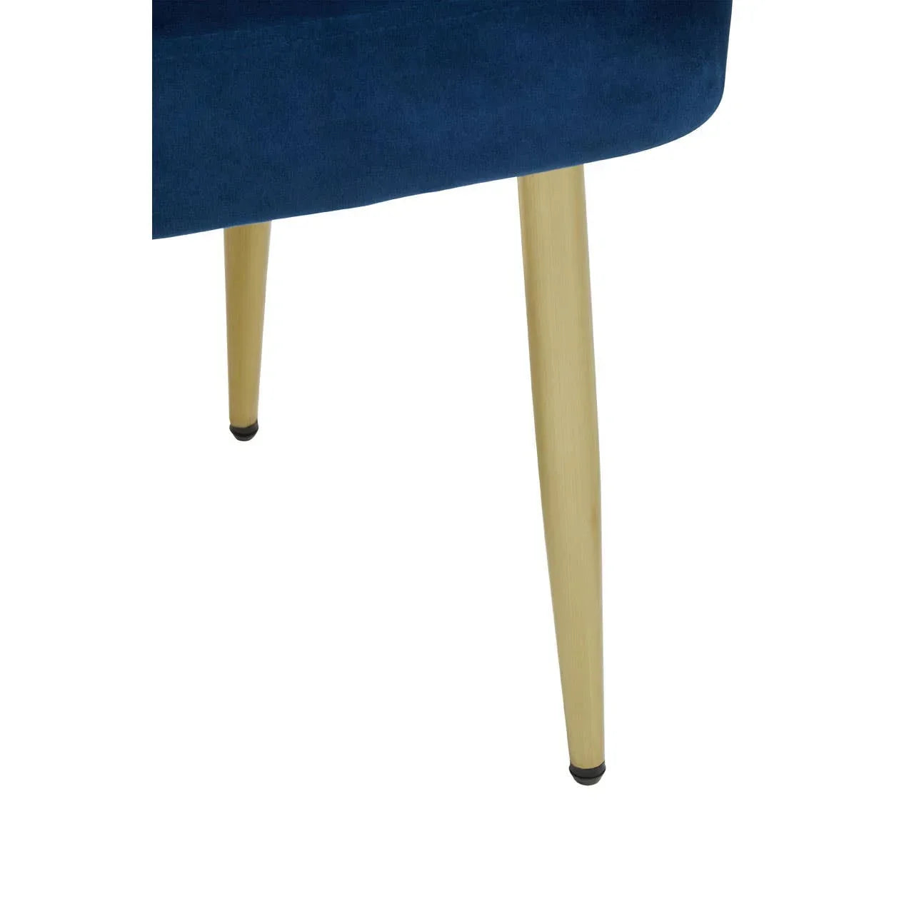 Blue velvet chair seat with light wooden legs close-up