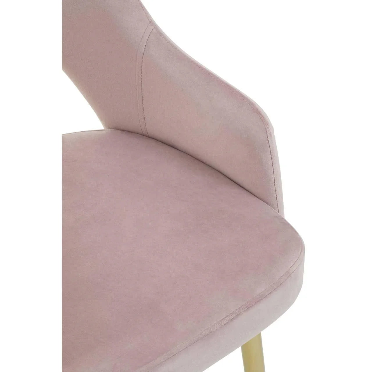 Blush pink velvet dining chair seat and curved backrest with gold metal leg