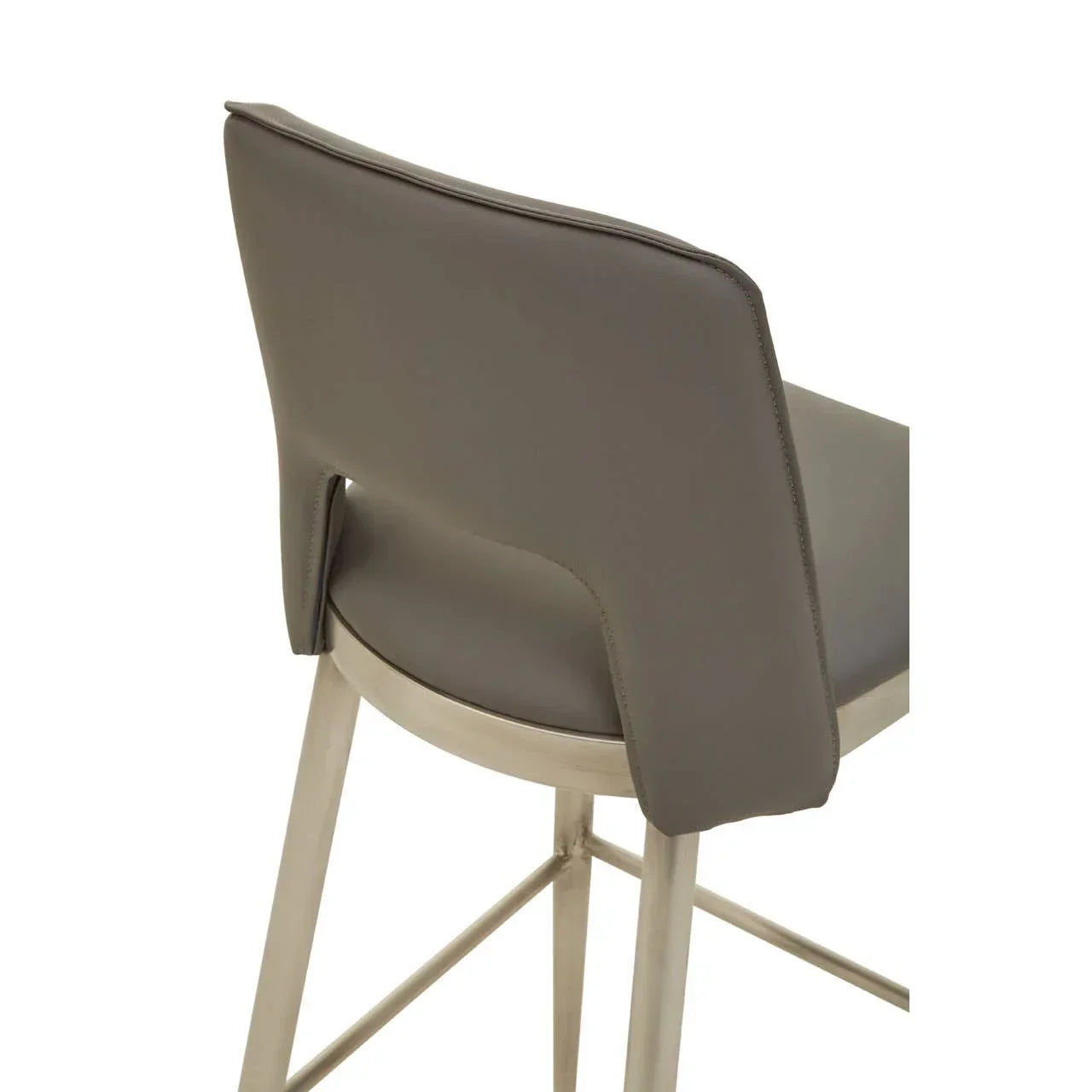 Grey faux leather bar stool with metal legs rear view