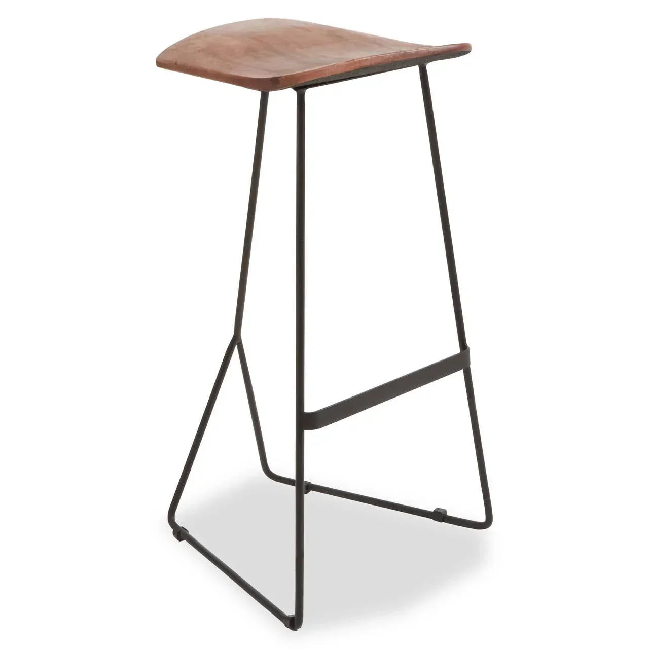 Industrial bar stool with wooden seat and black metal frame