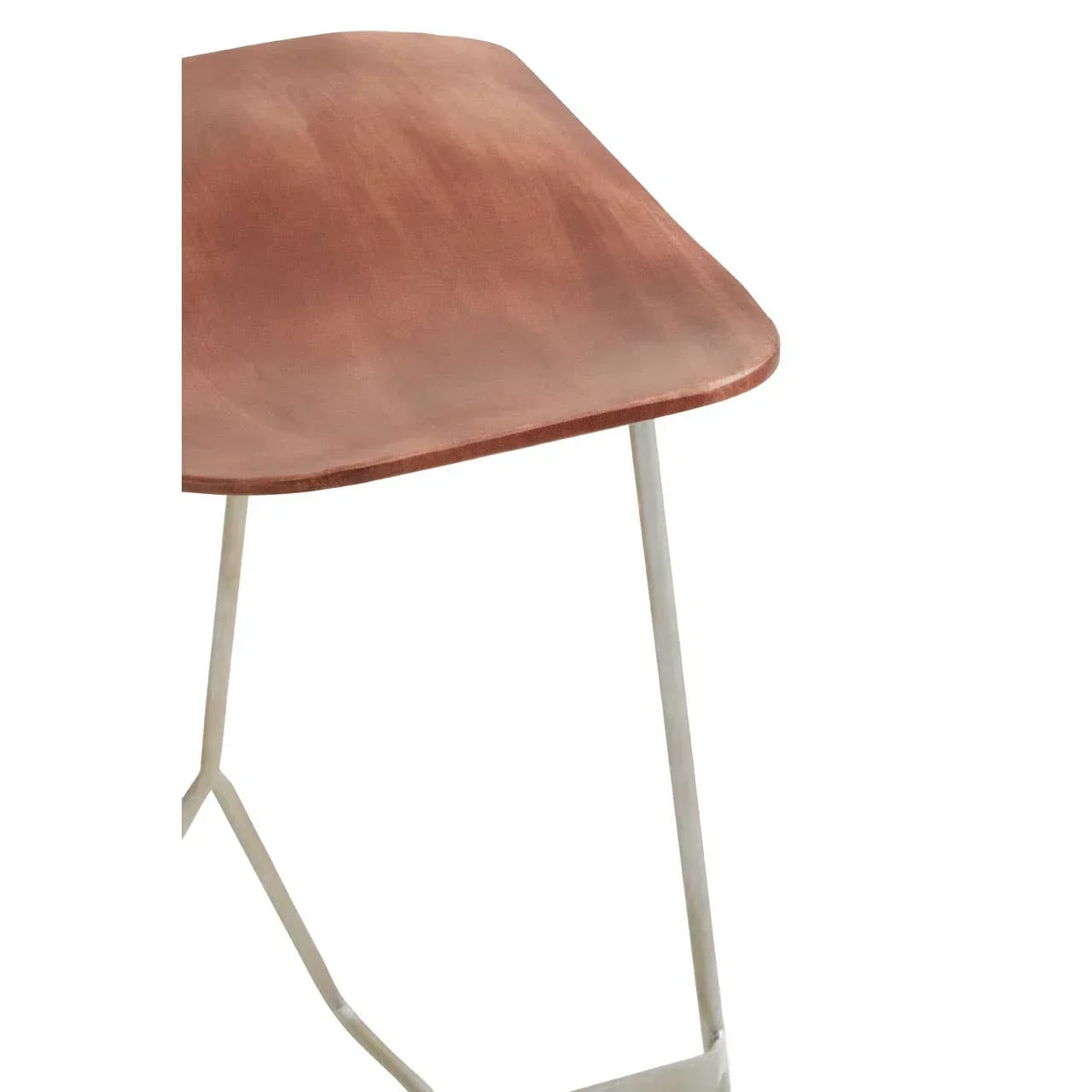 Close-up of wooden dining chair seat with metal legs, modern minimalist design