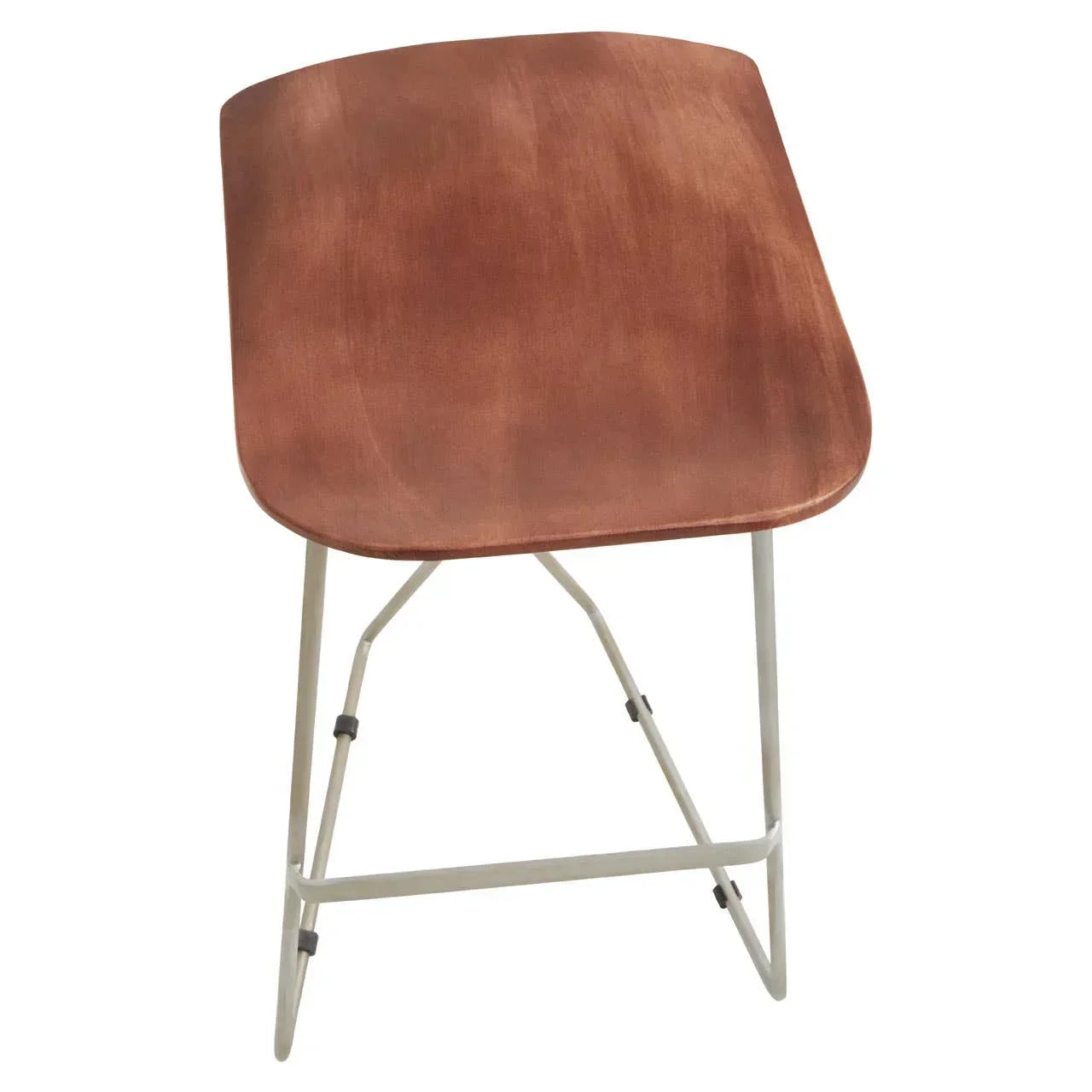 Wooden dining chair with light metal frame, photographed from above at an angle