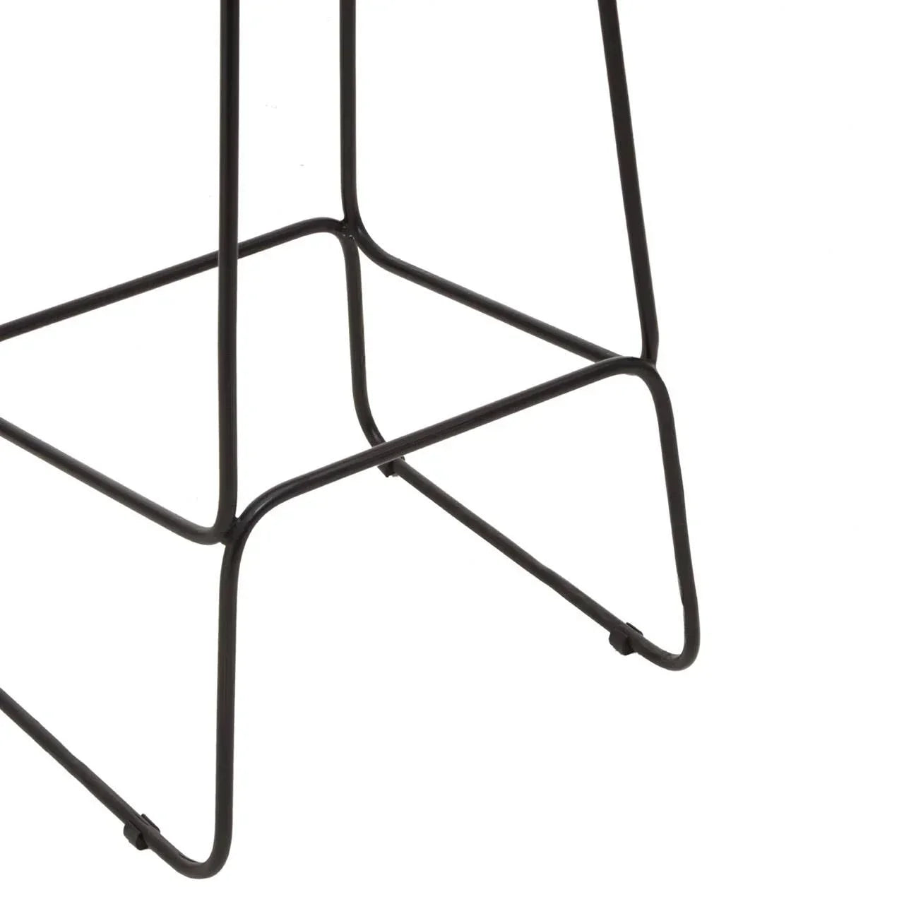 Black metal bar stool frame base with footrest, close-up view