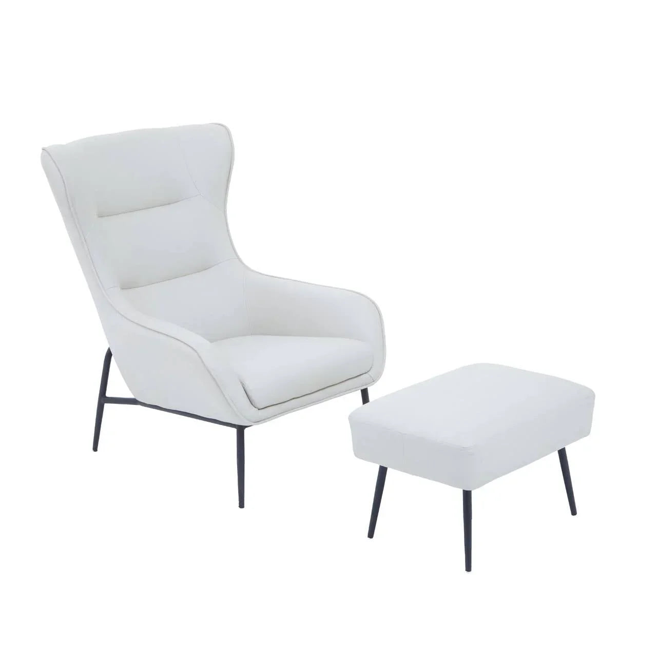 White accent armchair with matching ottoman and black legs