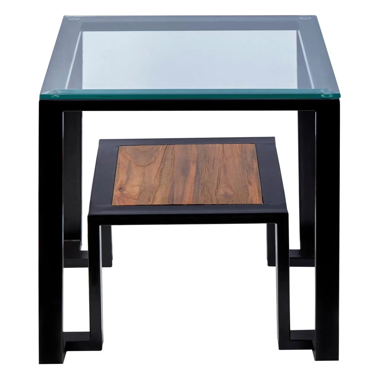 Teak & Steel Glass Table