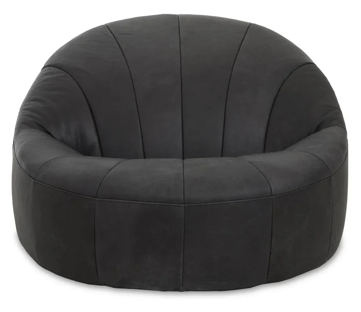 Black fabric accent chair with rounded backrest and deep seat, modern living room furniture