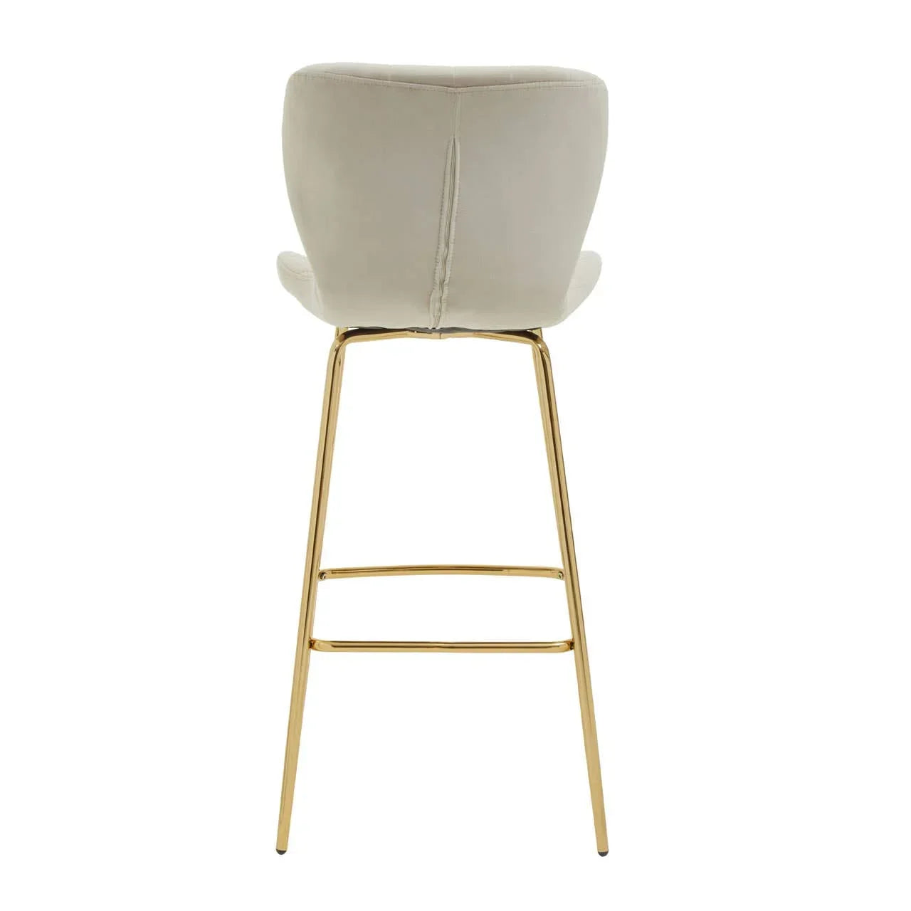 Cream velvet bar stool with gold metal legs, rear view