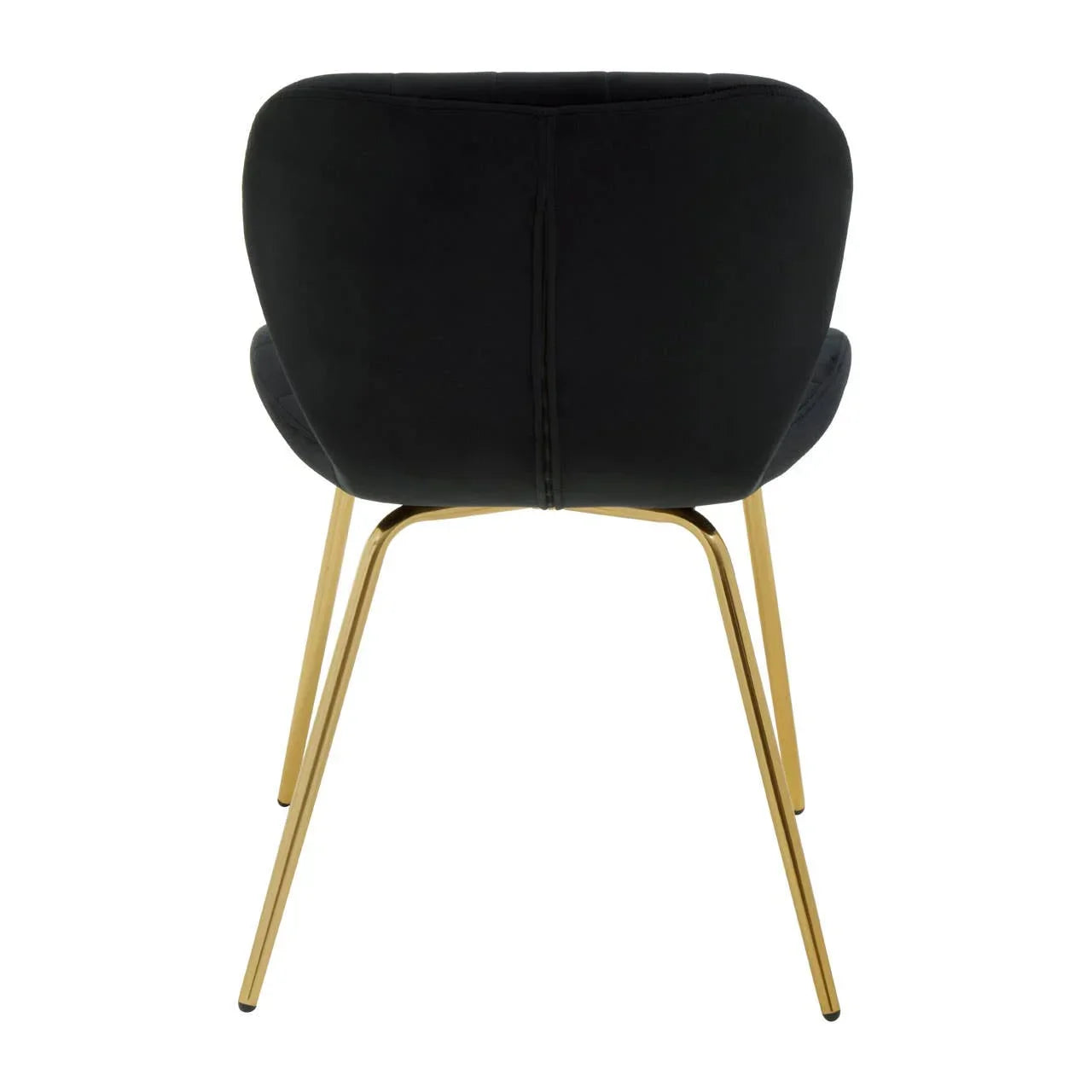 Black velvet dining chair with gold metal legs, rear view