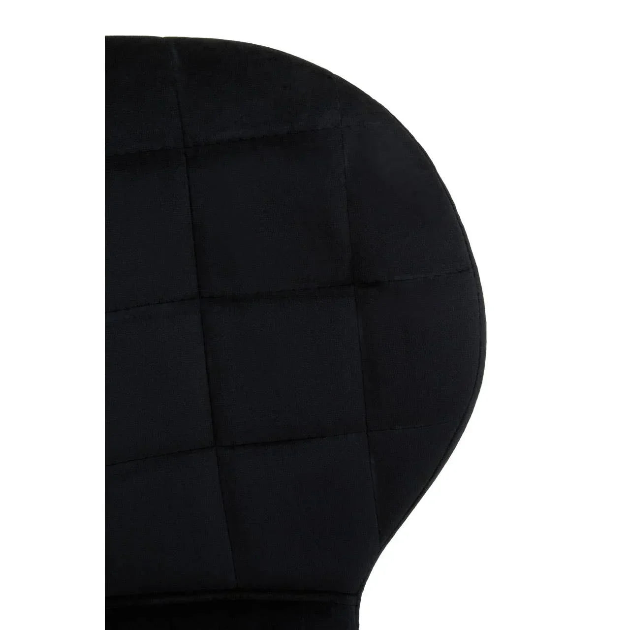 Close-up of black velvet chair backrest with square stitched pattern