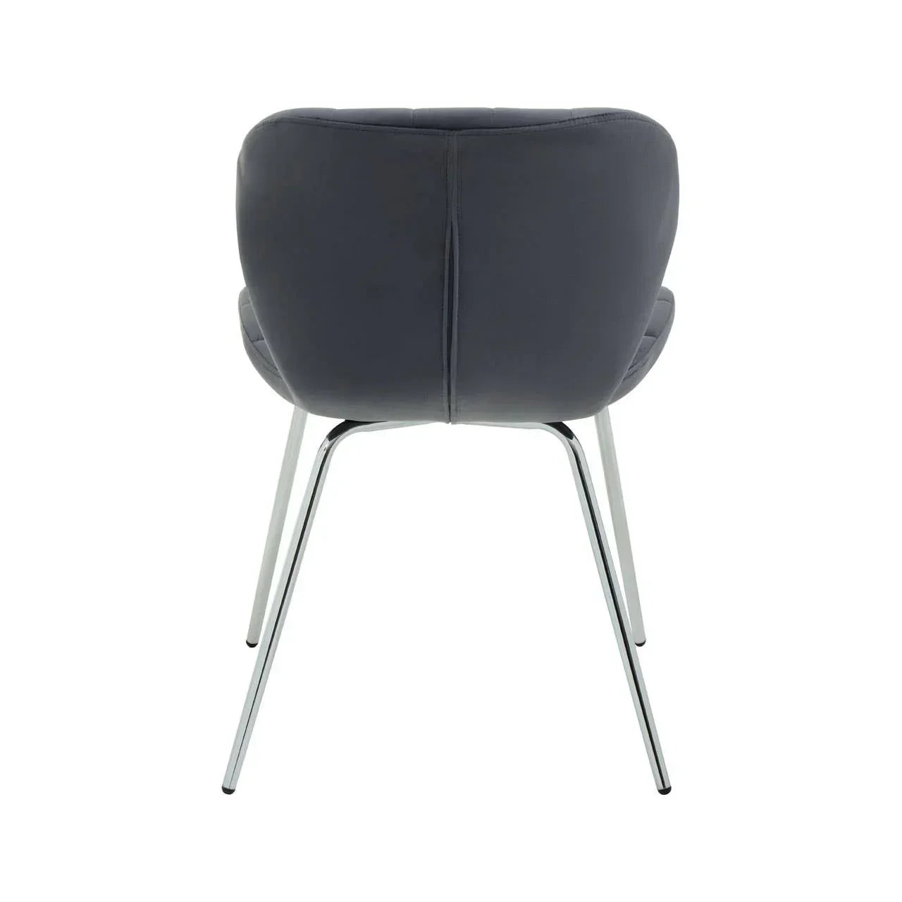 Grey dining chair with chrome legs rear view