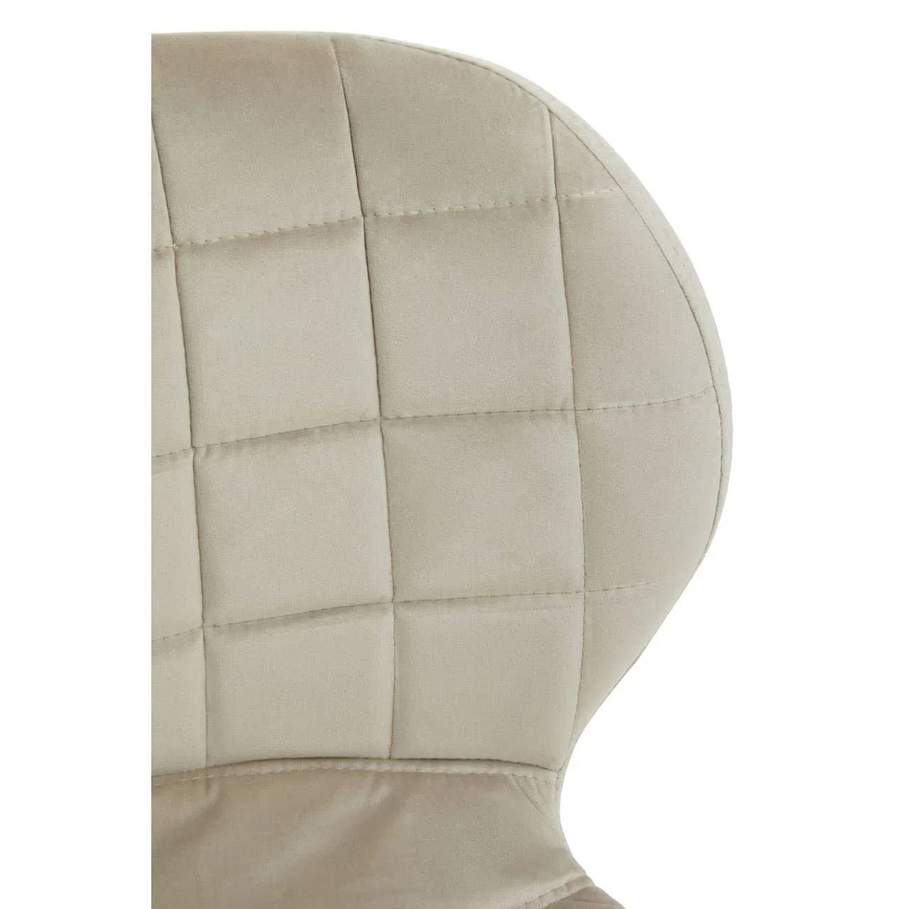 Beige velvet dining chair with grid-stitched backrest, close-up view of upholstery