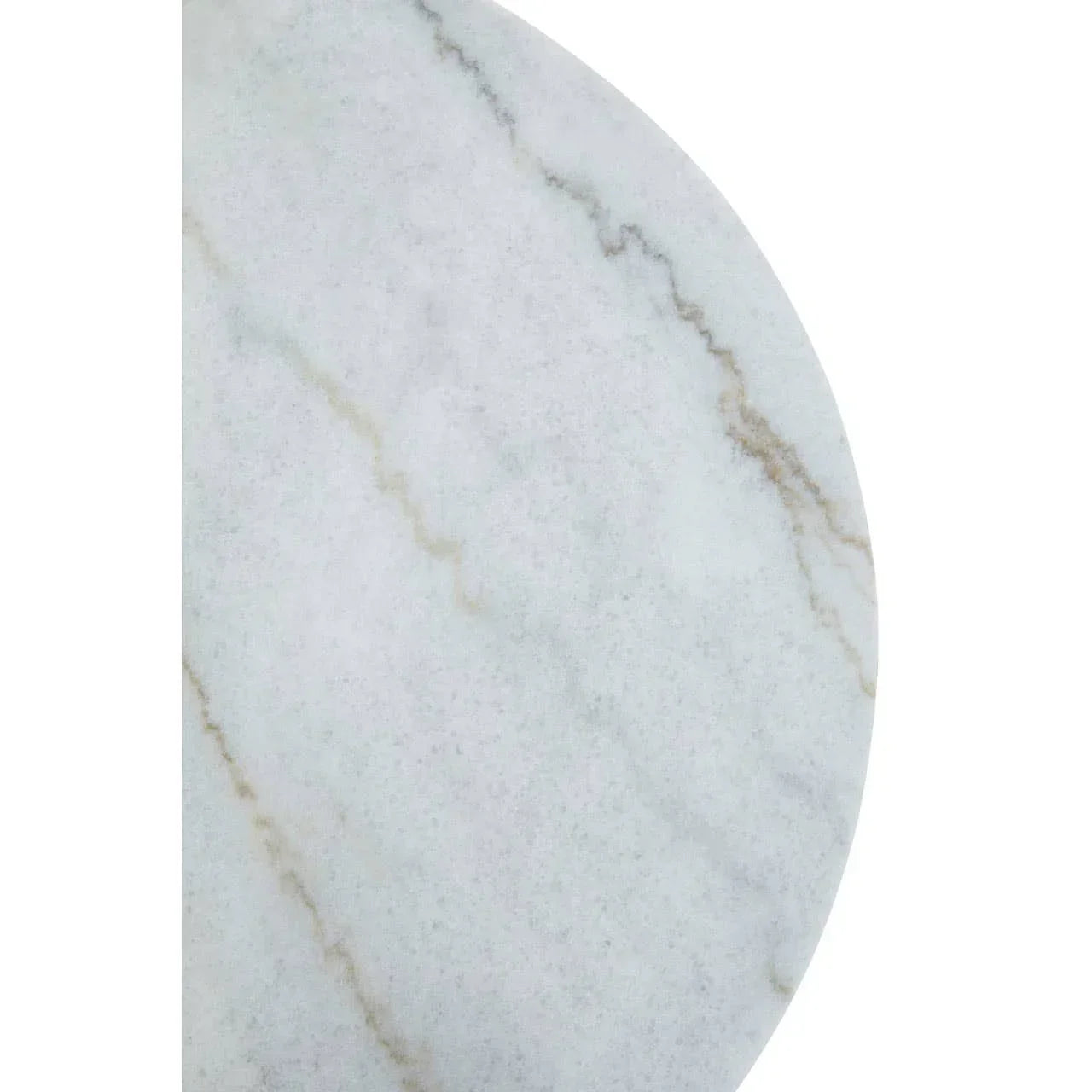 White marble table top with natural grey and beige veining, close-up view