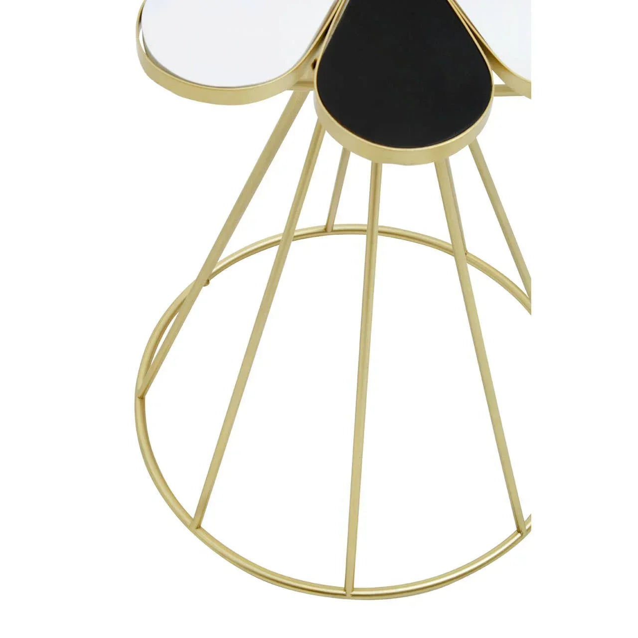 Gold metal frame accent table with black and white petal-shaped top