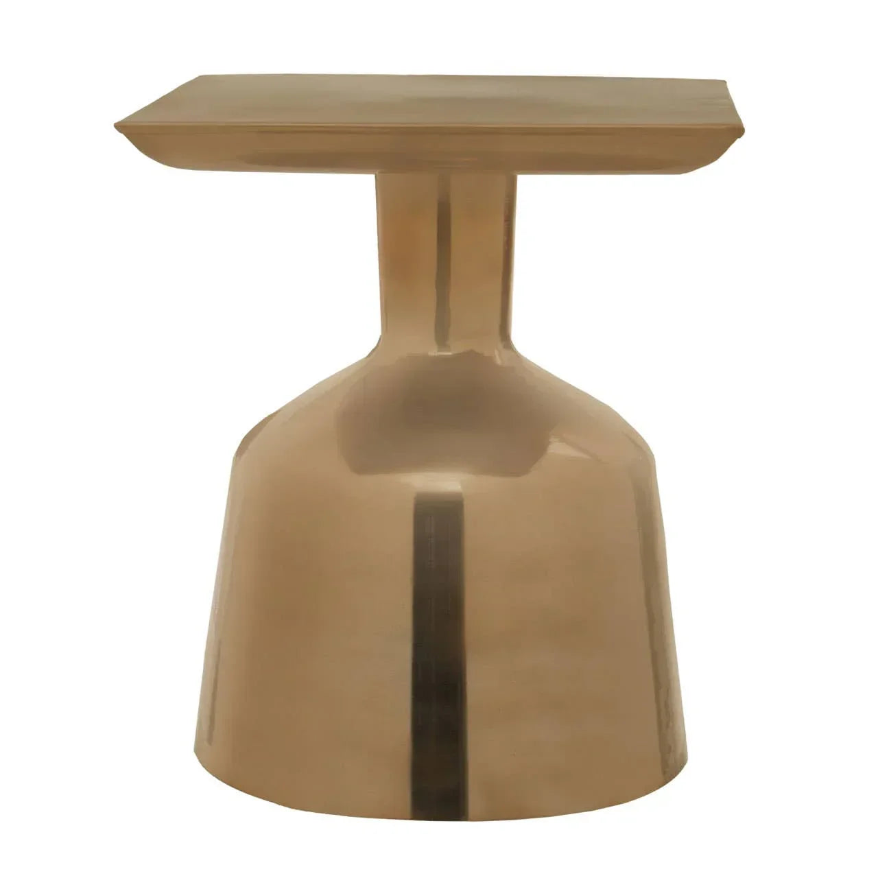 Brass finish side table with square top and modern curved base