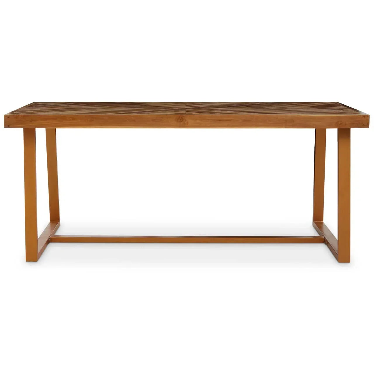 Rectangular wooden dining table with geometric pattern tabletop and sturdy frame