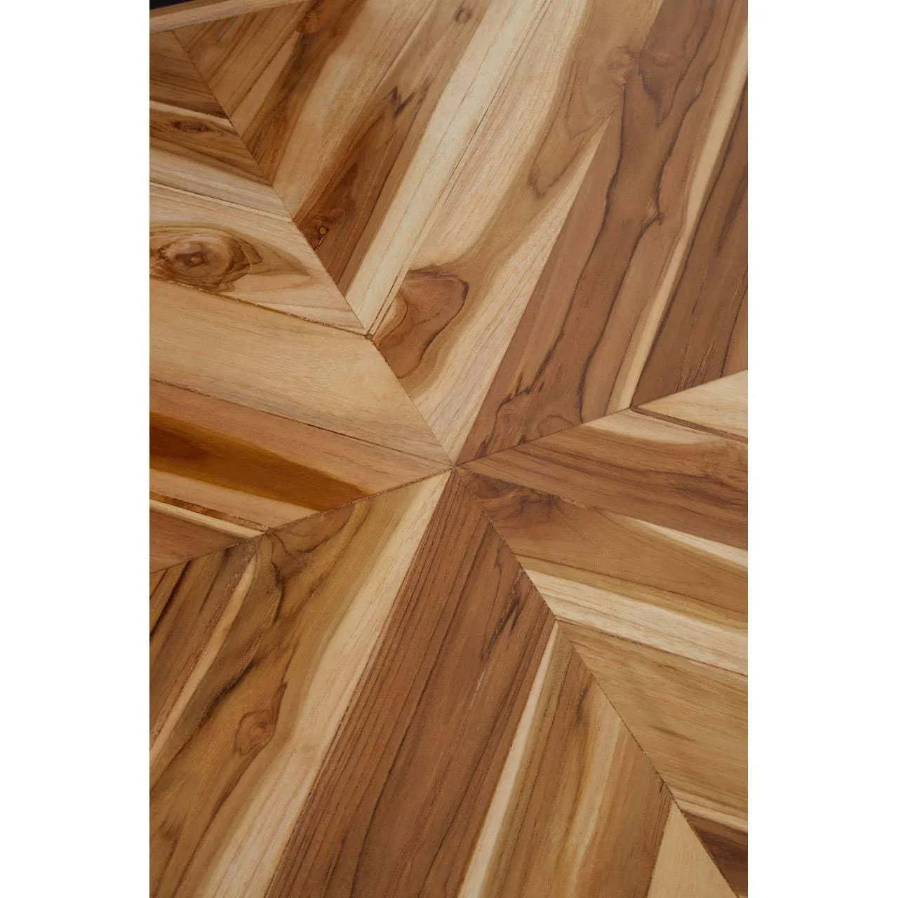 Geometric solid wood dining table top with natural finish and detailed grain pattern