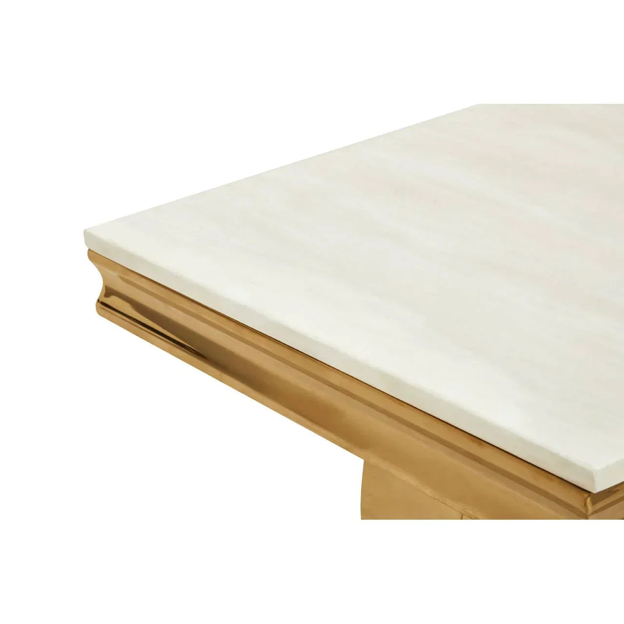 Close view marble dining table top with gold metal edge
