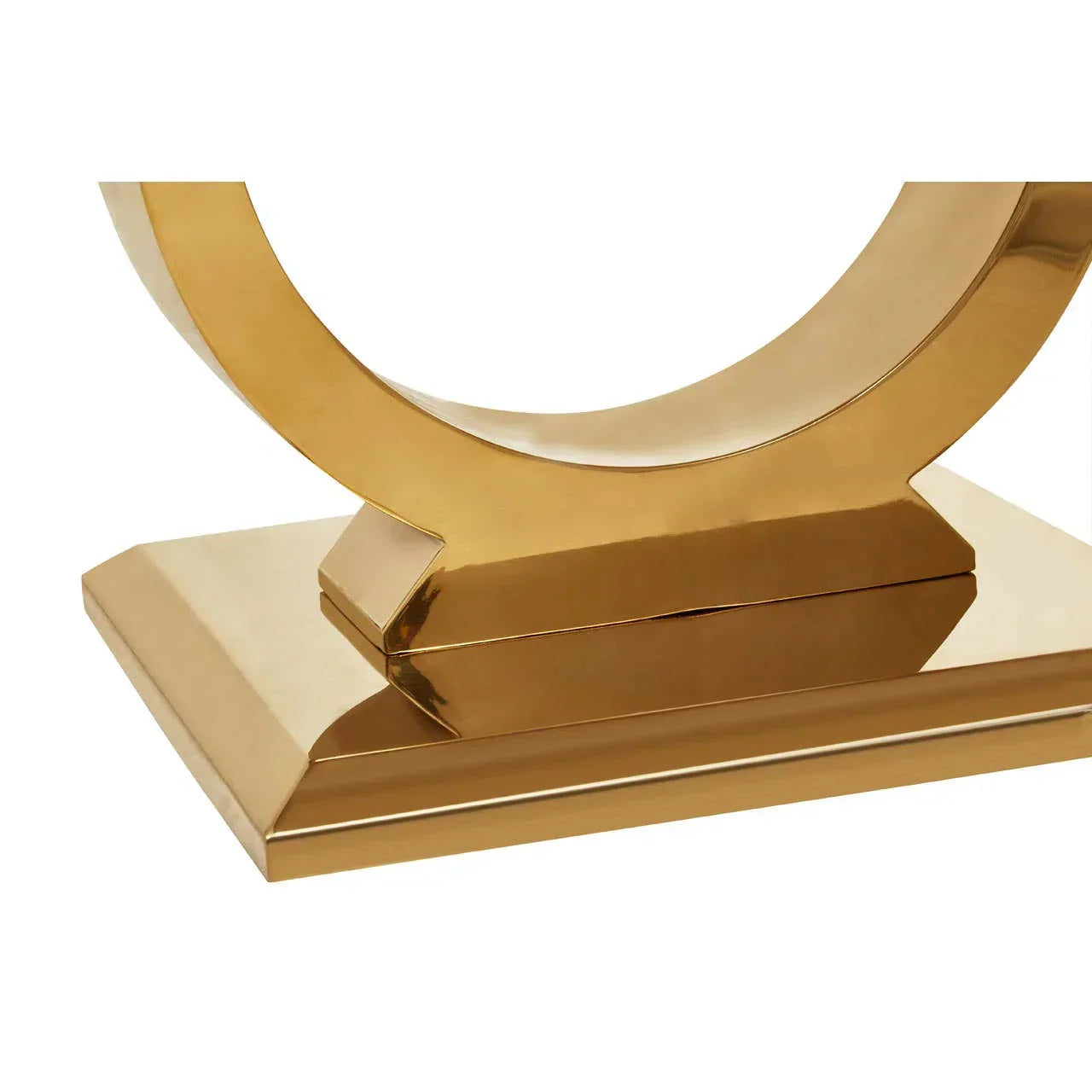 Gold metal table base with polished finish and rectangular platform