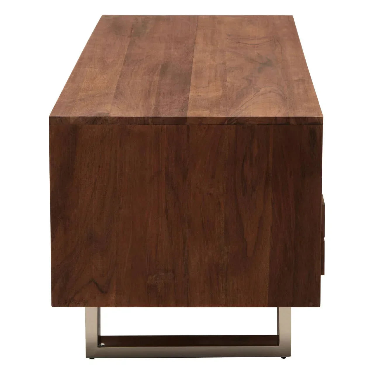Side view of rectangular wooden sideboard with metal legs