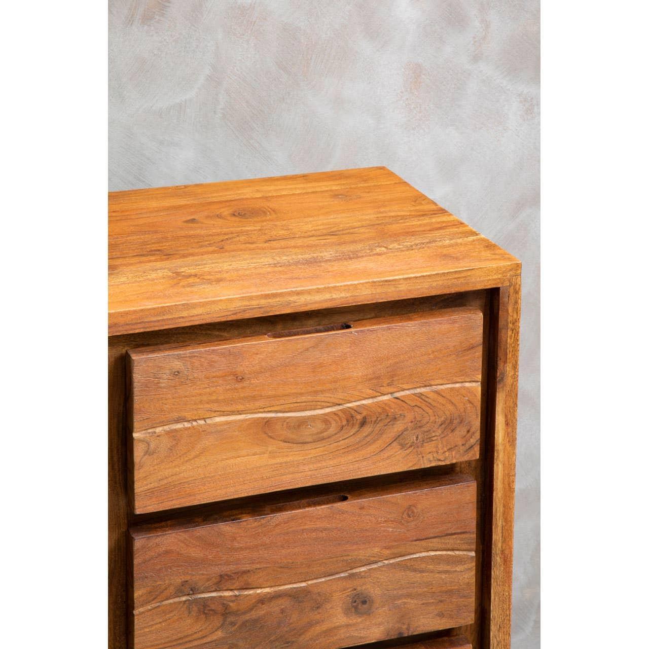Solid wood chest of drawers with natural finish and visible wood grain detail