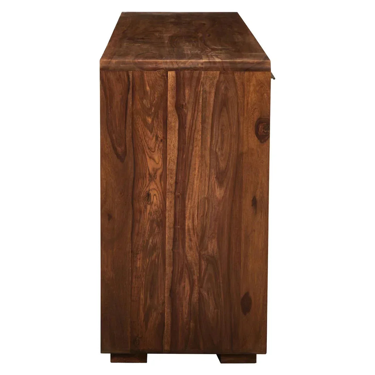 Side view of solid wood sideboard with natural grain finish