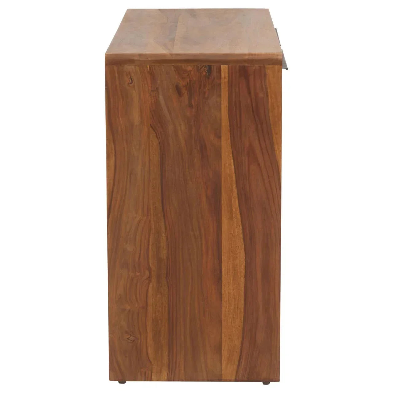 Side view of wooden cabinet with natural grain finish