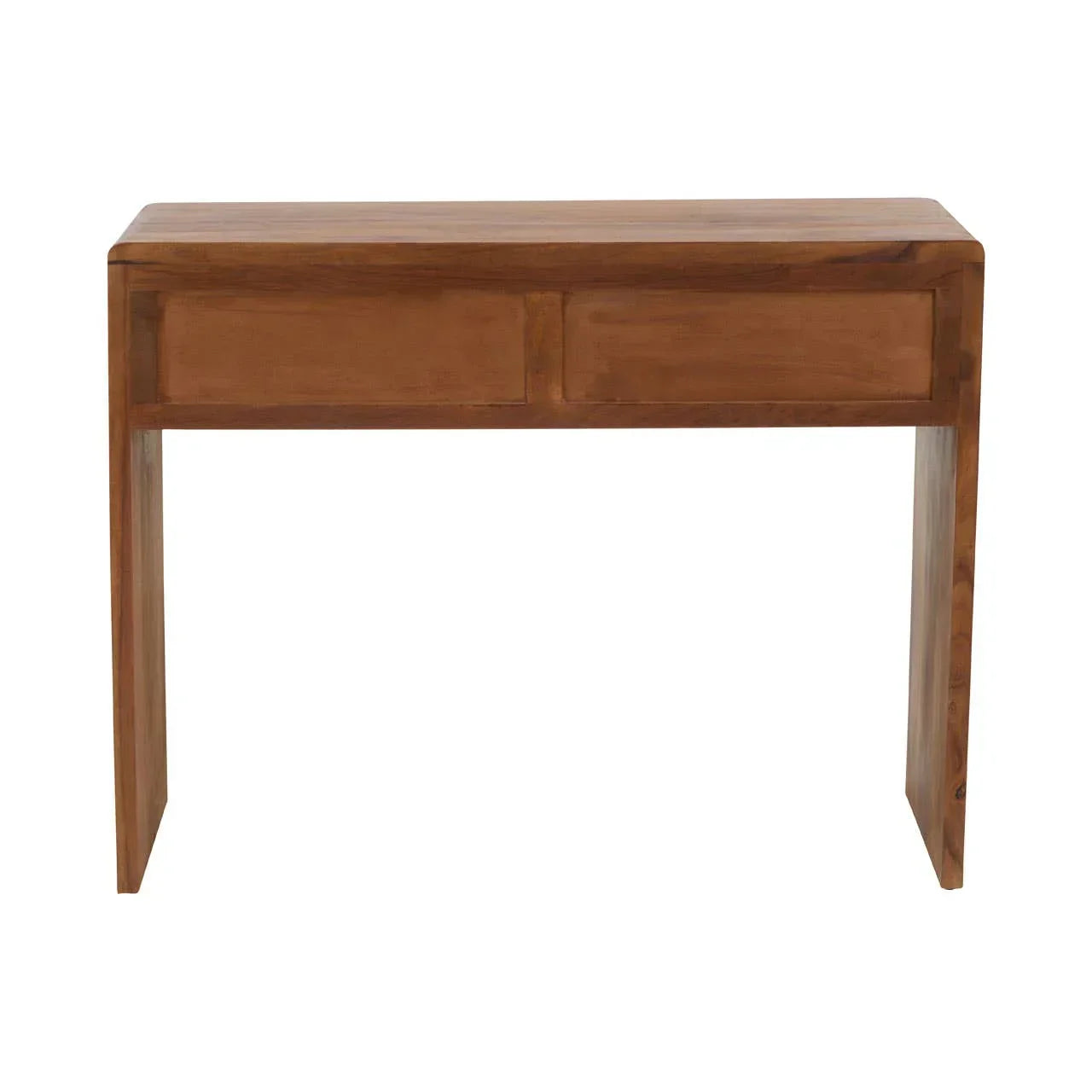 Solid wood console table with two drawers and rectangular design, front view