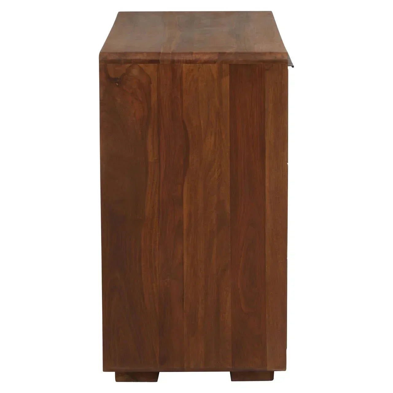 Side view of solid wood sideboard with natural brown finish and visible grain pattern