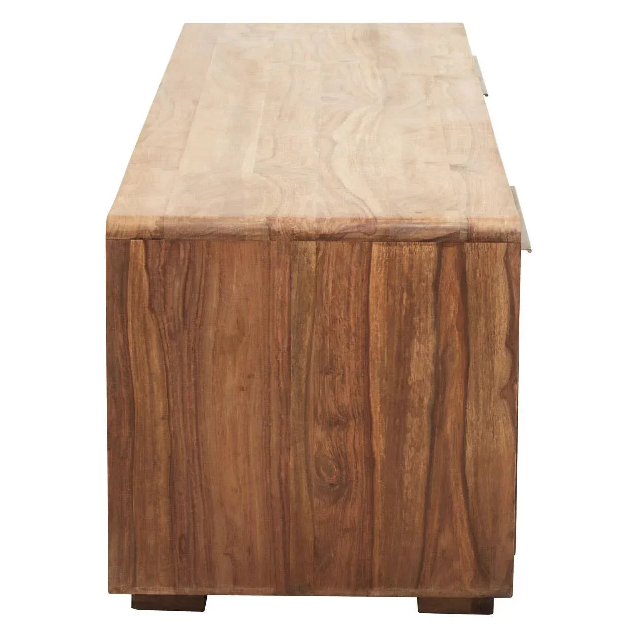 Side view of solid wood sideboard with natural finish and visible wood grain pattern