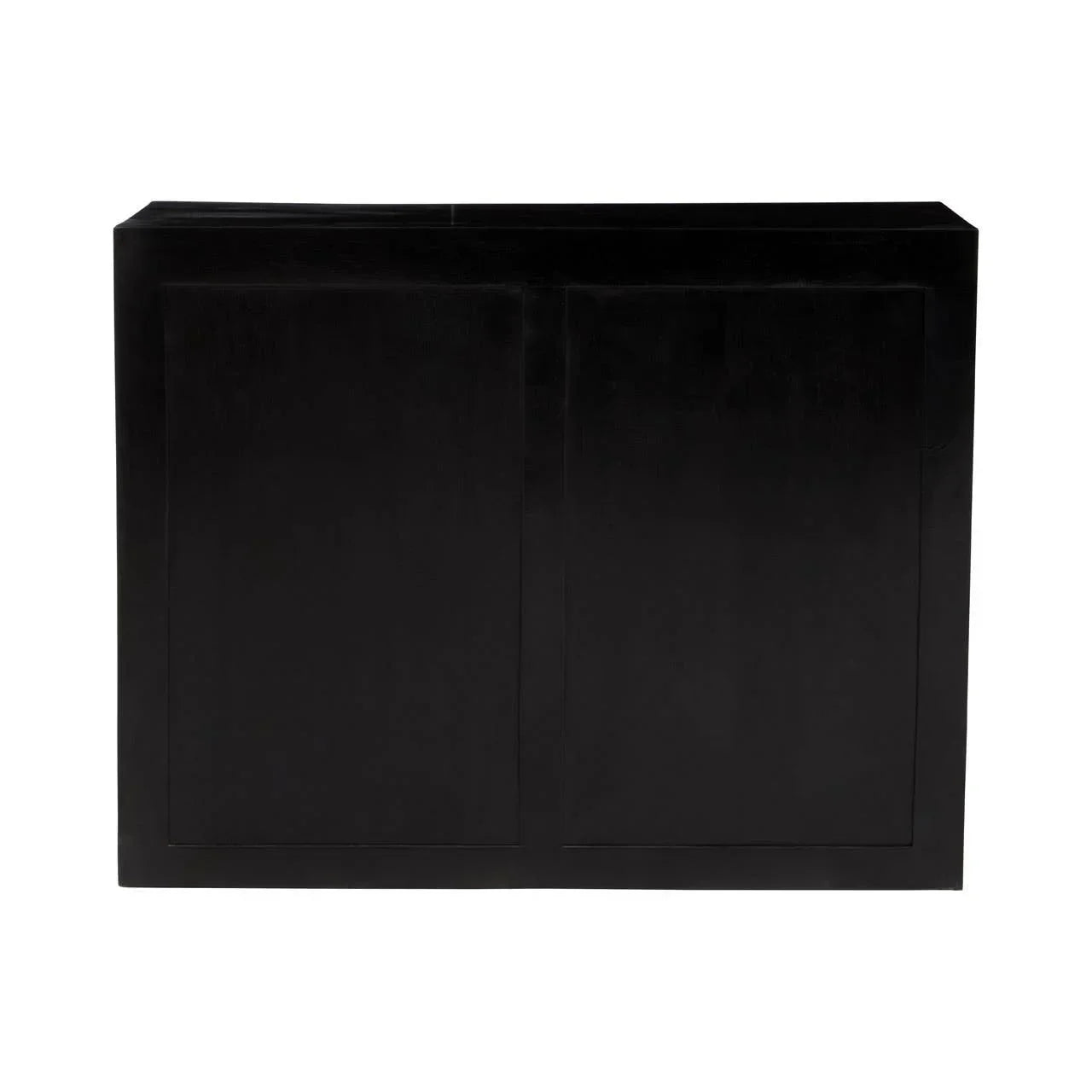 Black wooden sideboard cabinet with sleek panel doors and flat top