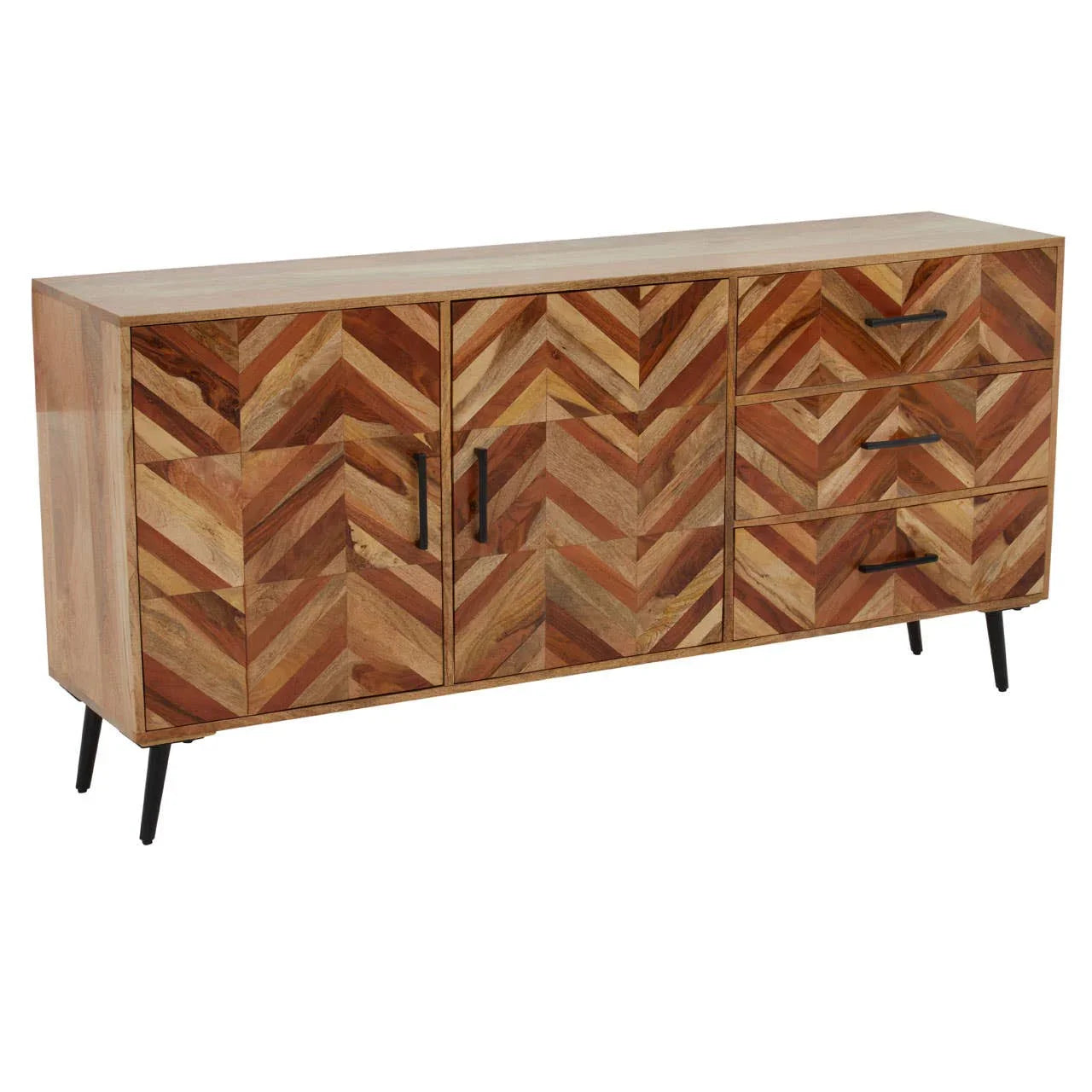 Boho Mango Wood Sideboard with Industrial Black Legs