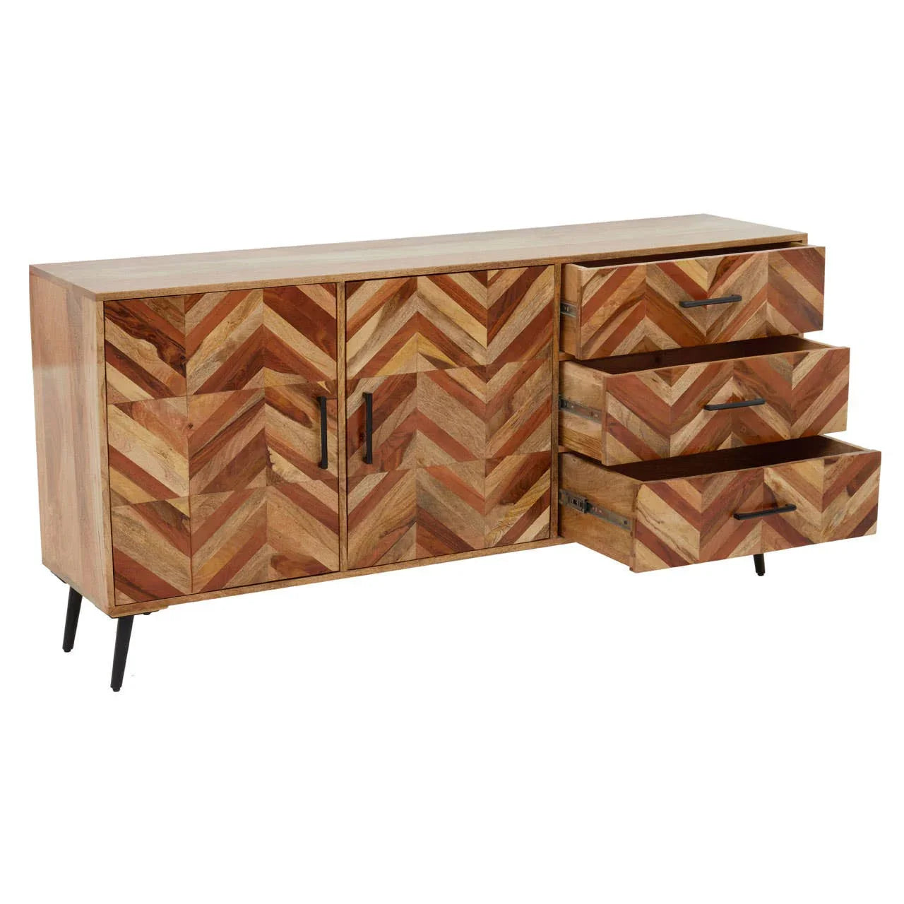 Boho Mango Wood Sideboard with Industrial Black Legs