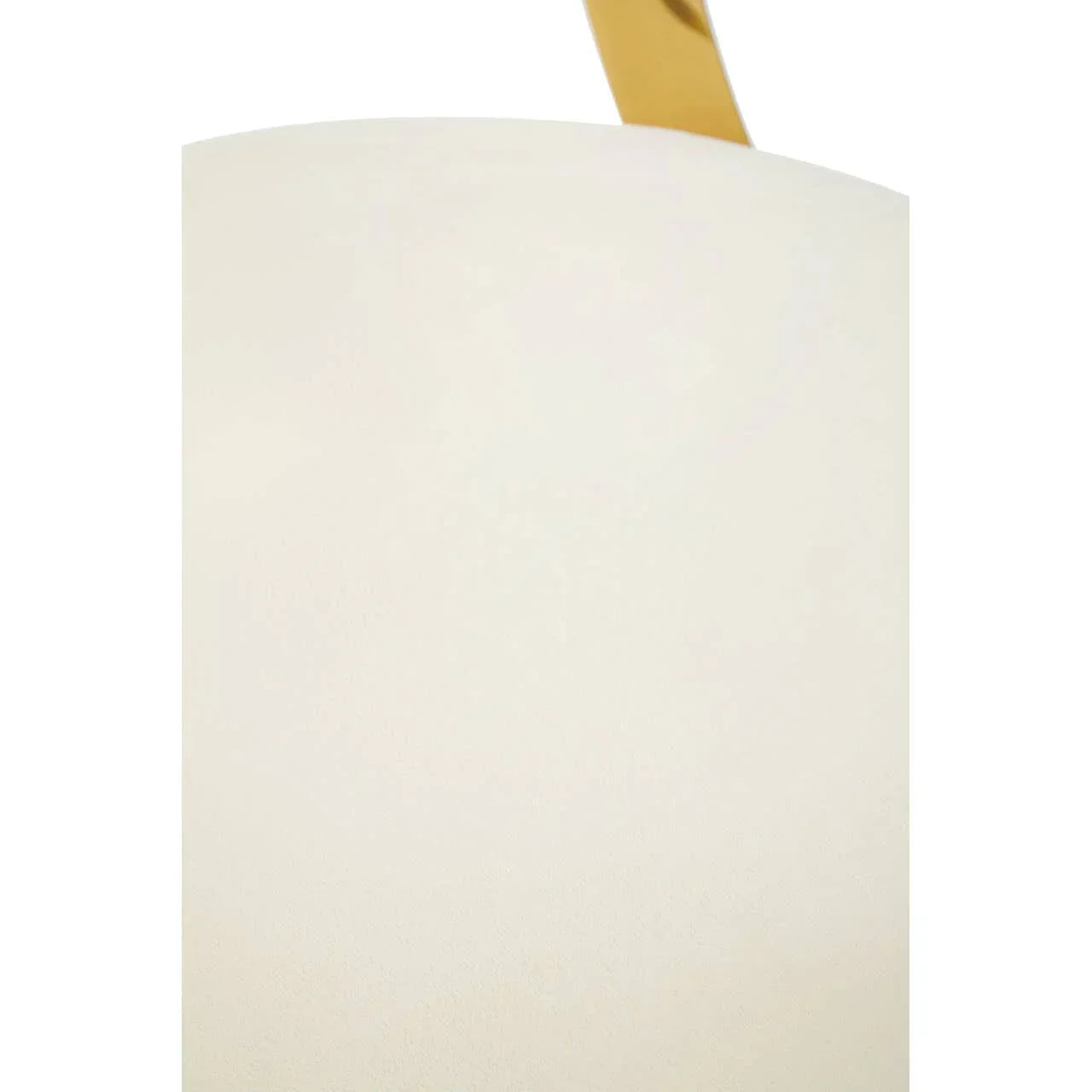 Close-up of white lampshade with gold metal detail on top edge